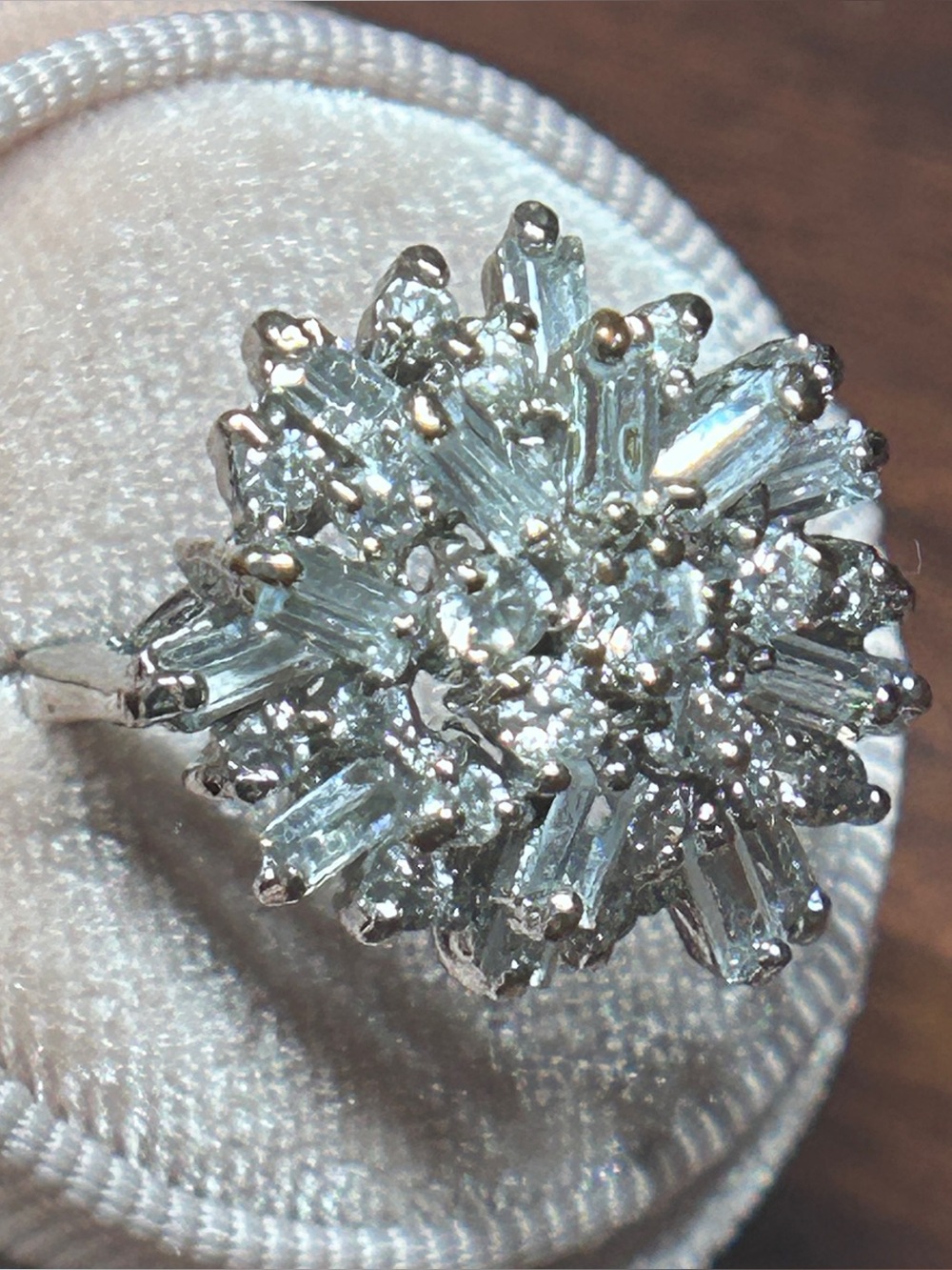 Silver Crystal Cluster Flower Ring in White